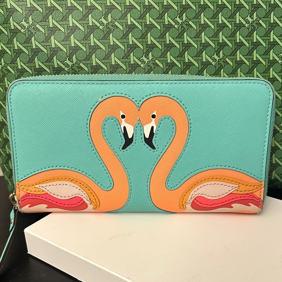 kate spade Handbags - KATE SPADE NY By The Pool Flamingo Turquoise Lacey Zip Around Wallet